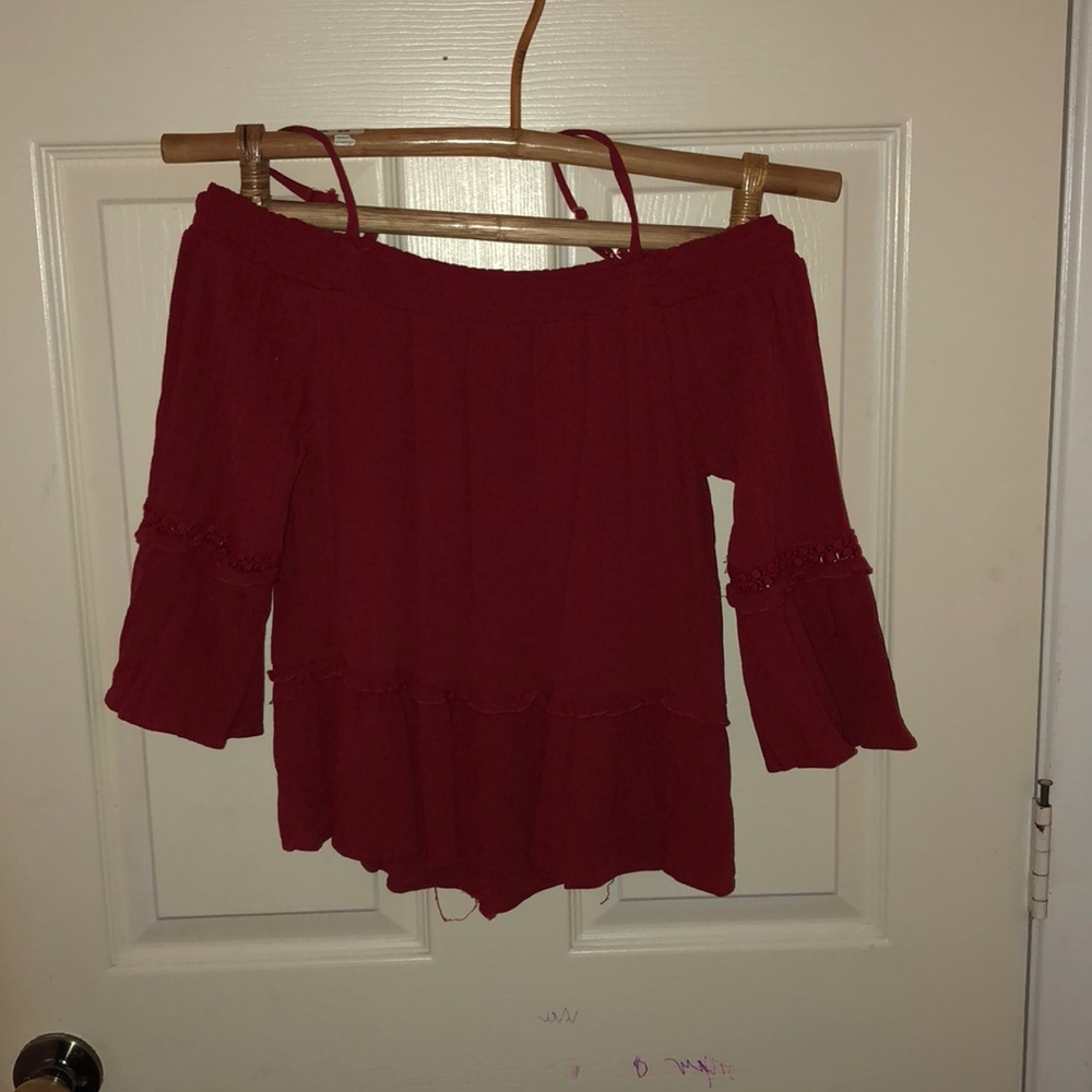 Off the shoulder burgundy top